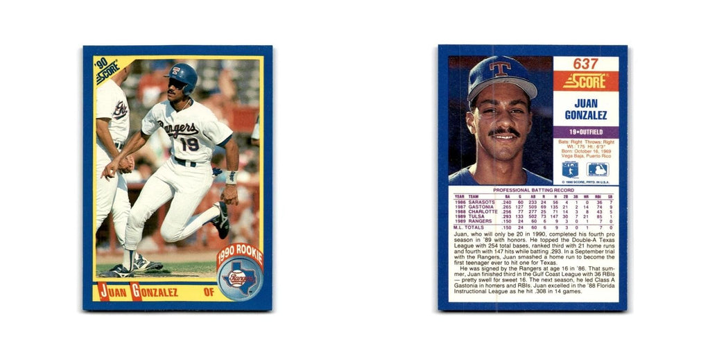 1990 Score Juan Gonzalez RC Rangers #637