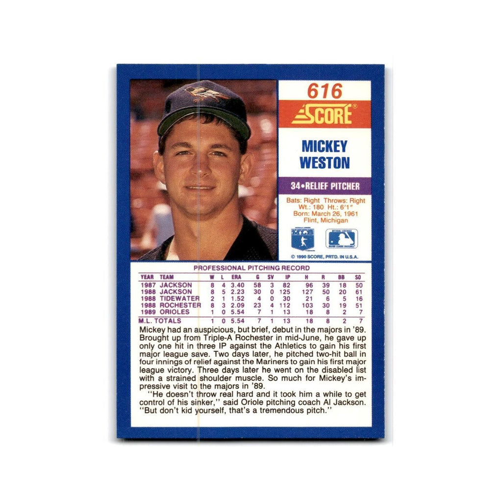 1990 Score Mickey Weston RC Orioles #616