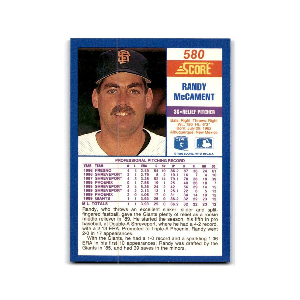 1990 Score Randy McCament RC Giants #580