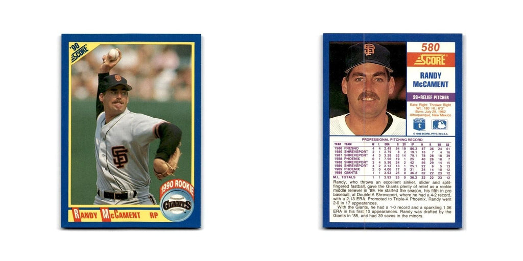 1990 Score Randy McCament RC Giants #580