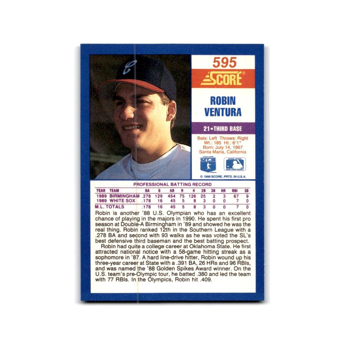 1990 Score Robin Ventura White Sox #595
