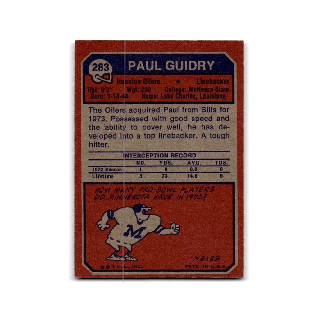 1973 Topps Paul Guidry Houston Oilers #283