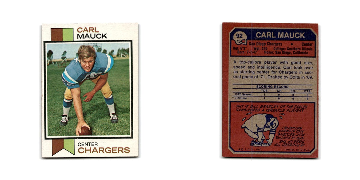 1973 Topps Carl Mauck RC San Diego Chargers #92