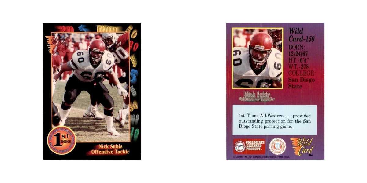 1991 Wild Card Nick Subis Football Cards #150