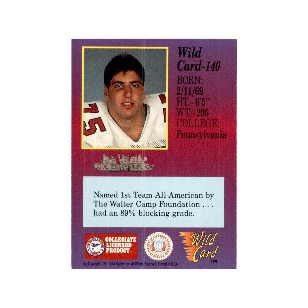 1991 Wild Card Joe Valerio Football Cards #140