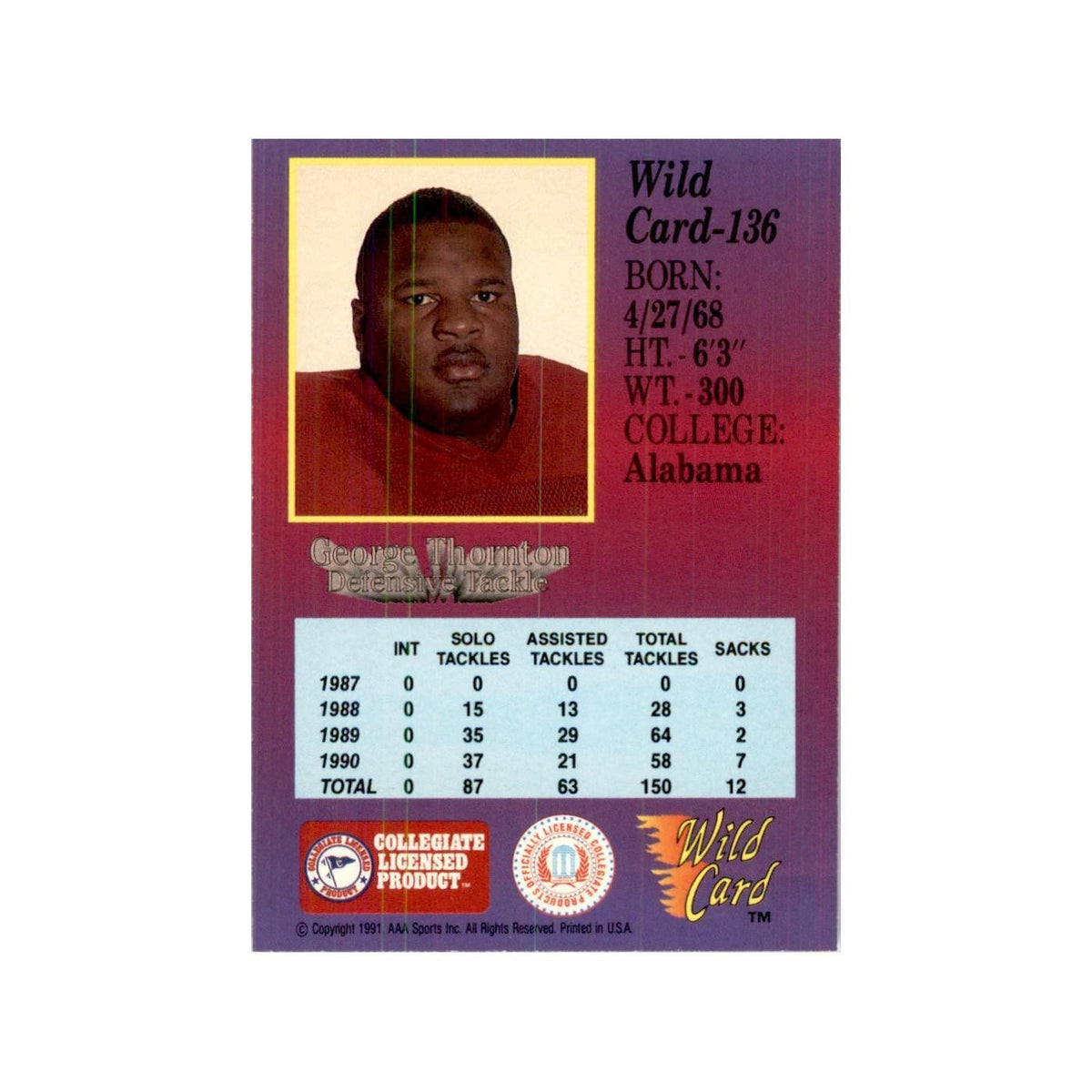 1991 Wild Card George Thornton Football Cards #136