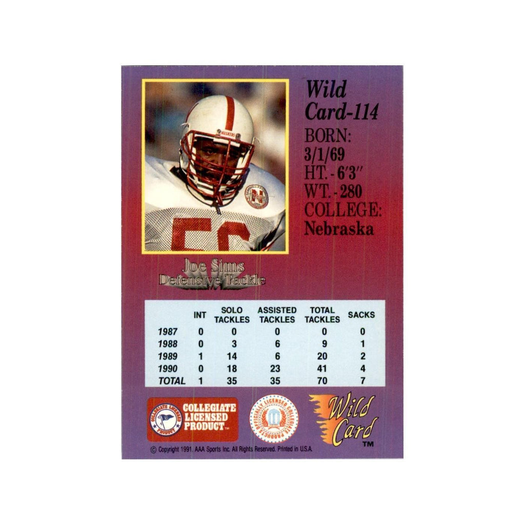 1991 Wild Card Joe Sims Football Cards #114