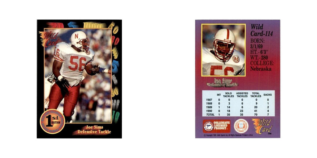 1991 Wild Card Joe Sims Football Cards #114