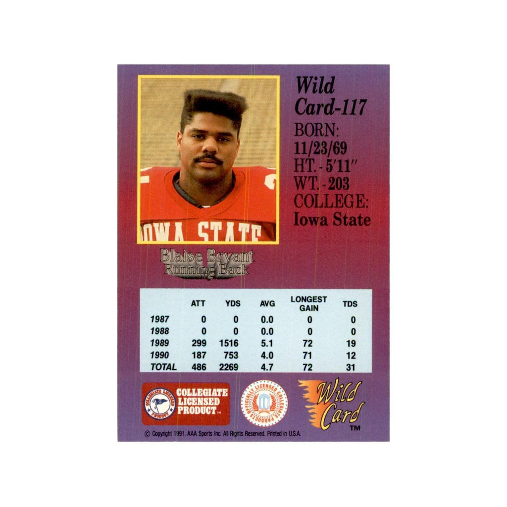 1991 Wild Card Blaise Bryant Football Cards #117