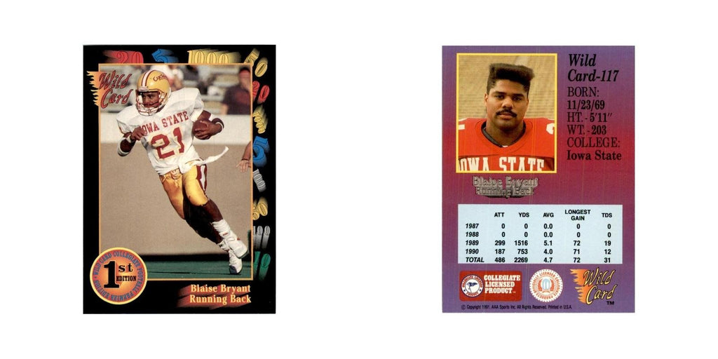 1991 Wild Card Blaise Bryant Football Cards #117