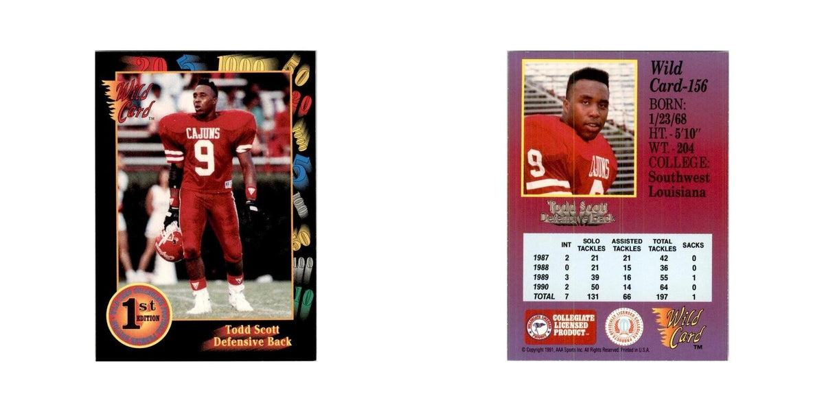 1991 Wild Card Todd Scott Football Cards #156