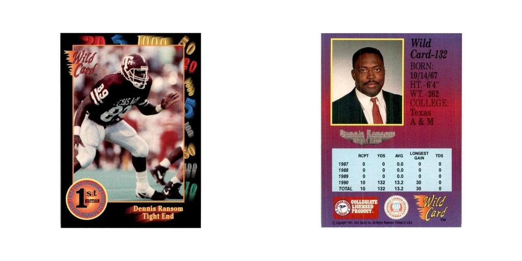 1991 Wild Card Dennis Ransom Football Cards #132