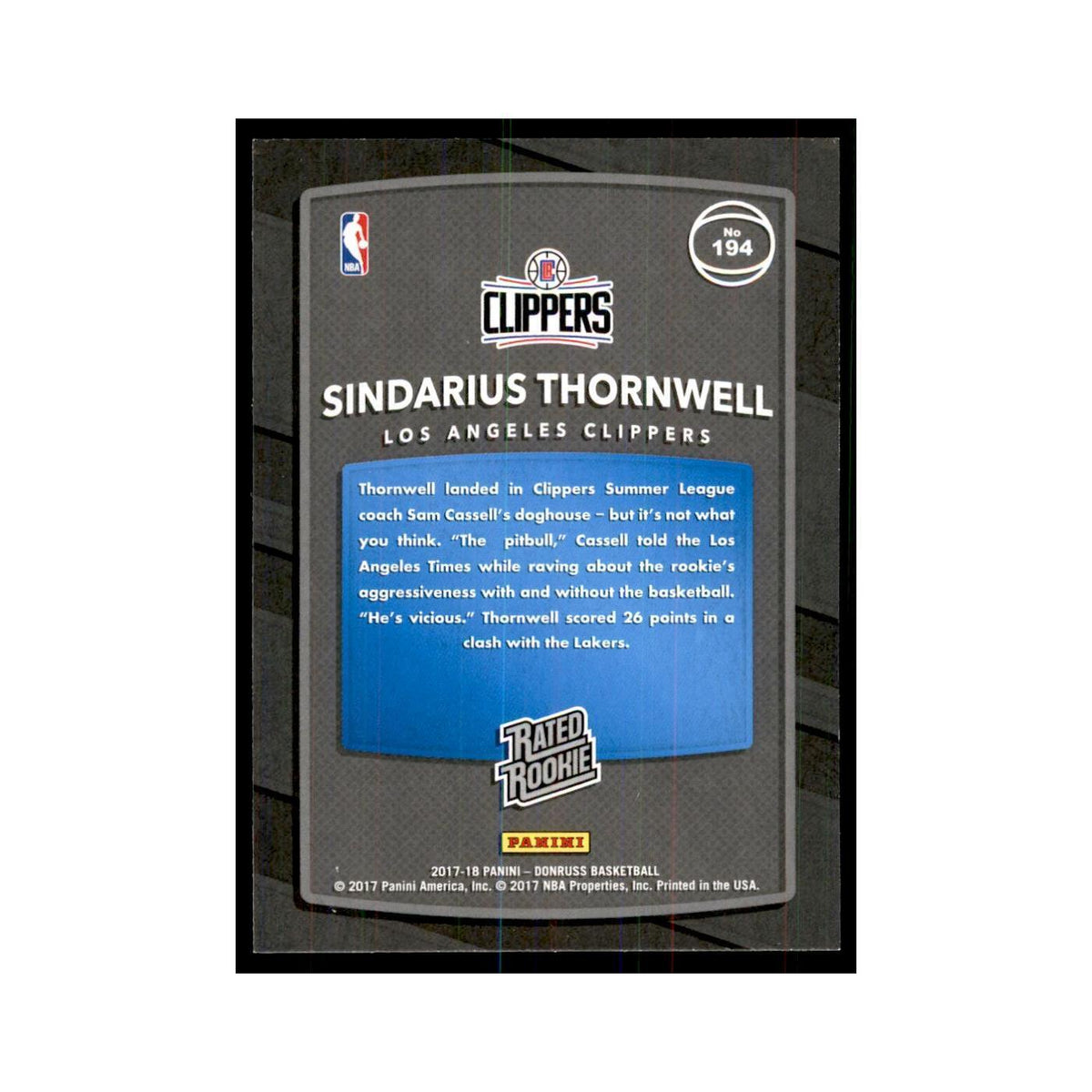 2017 Donruss Sindarius Thornwell Basketball Cards #194