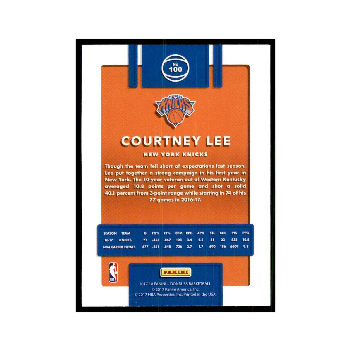 2017 Donruss Courtney Lee Basketball Cards #100