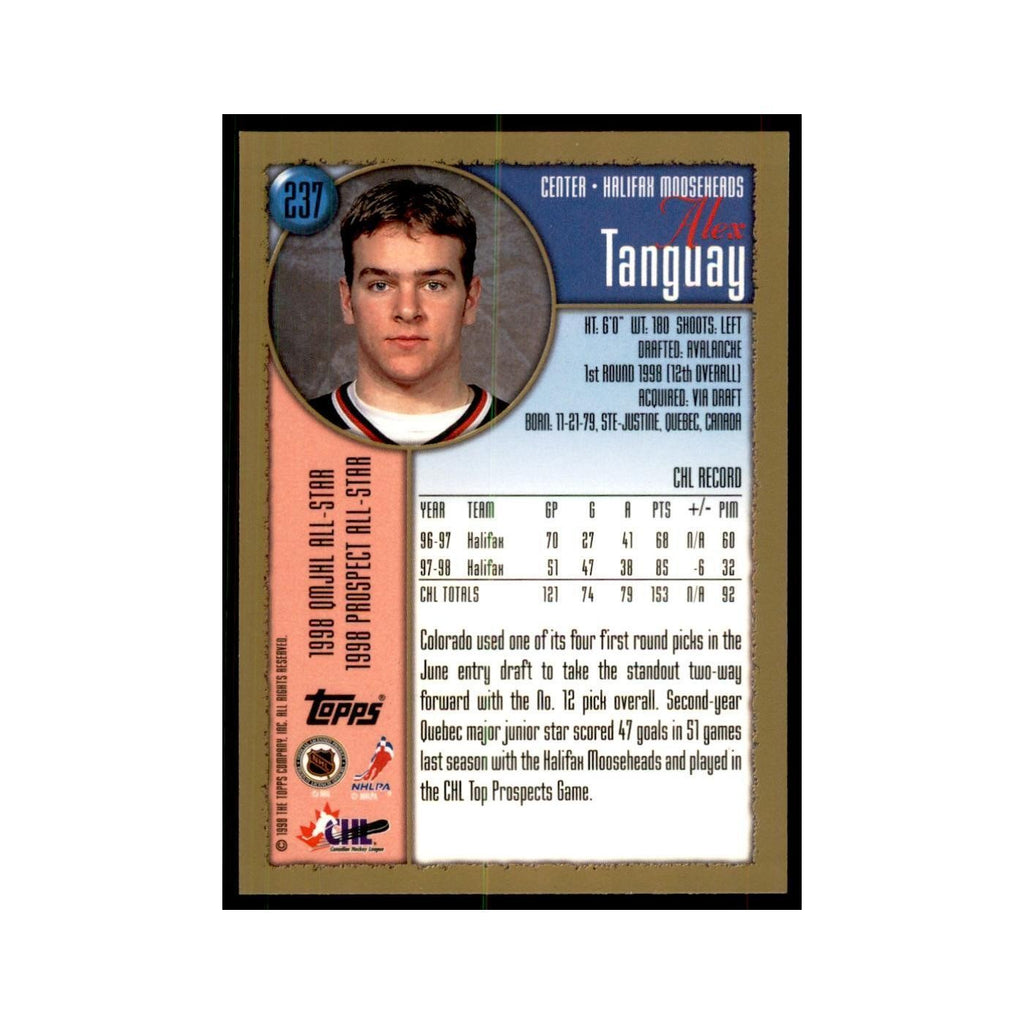 1998 Topps Alex Tanguay Halifax Mooseheads #237