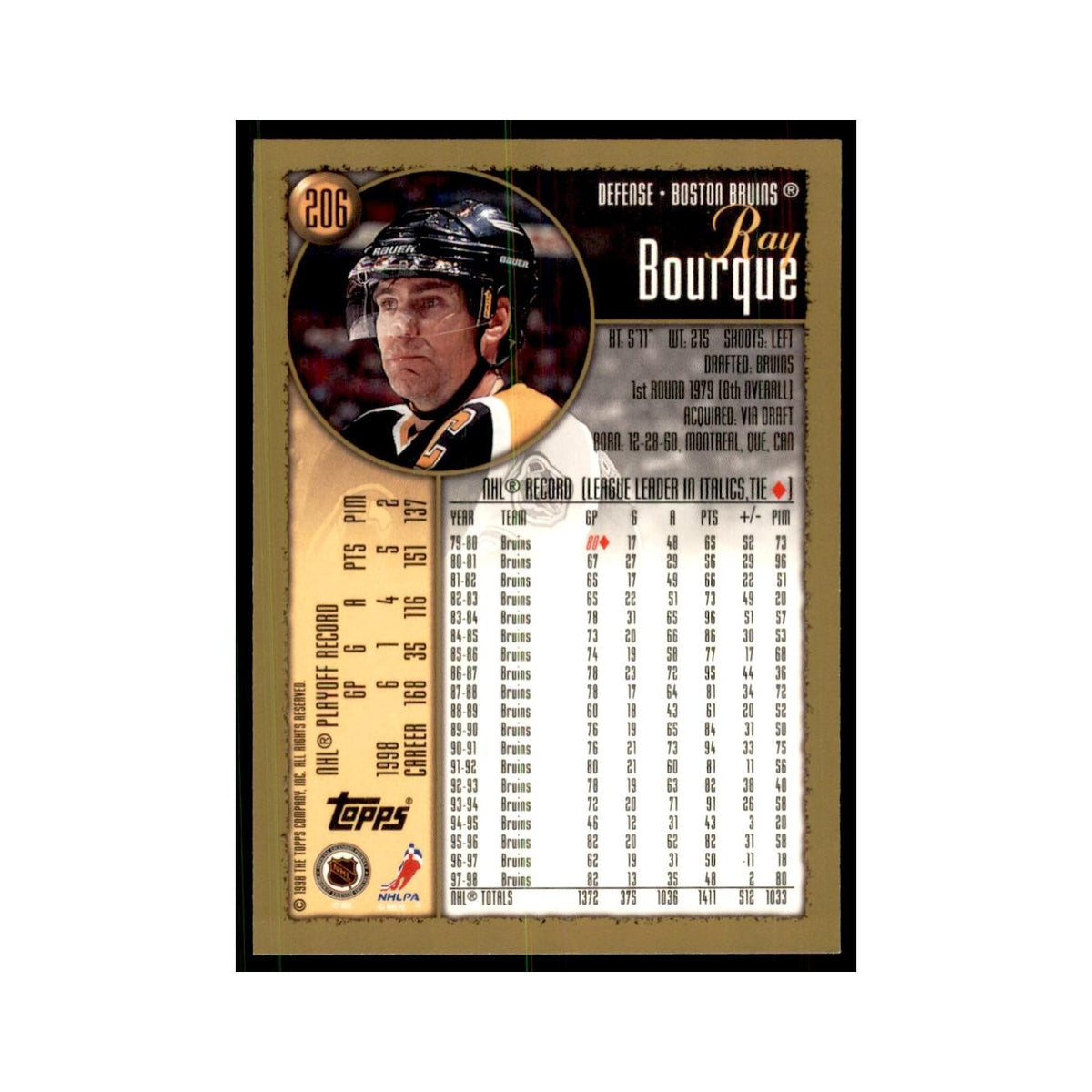 1998 Topps Ray Bourque Boston Bruins #206