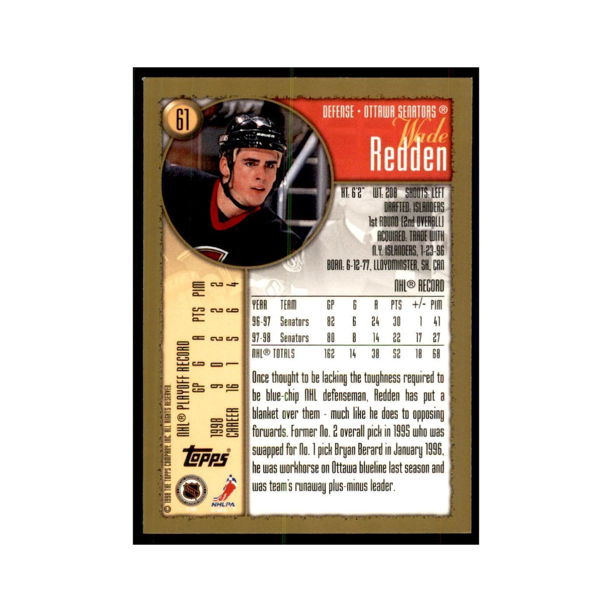 1998 Topps Wade Redden Ottawa Senators #61