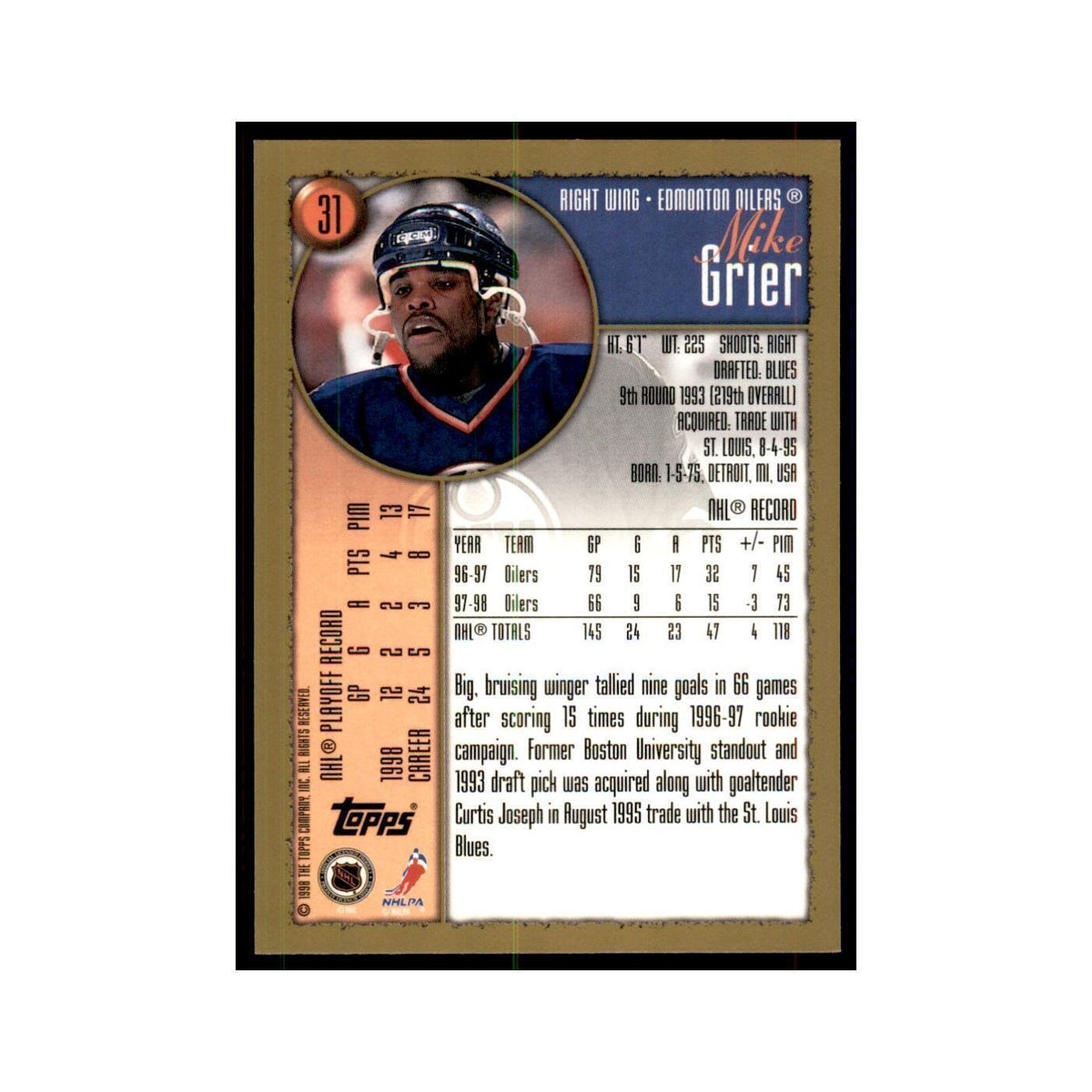 1998 Topps Mike Grier Edmonton Oilers #31