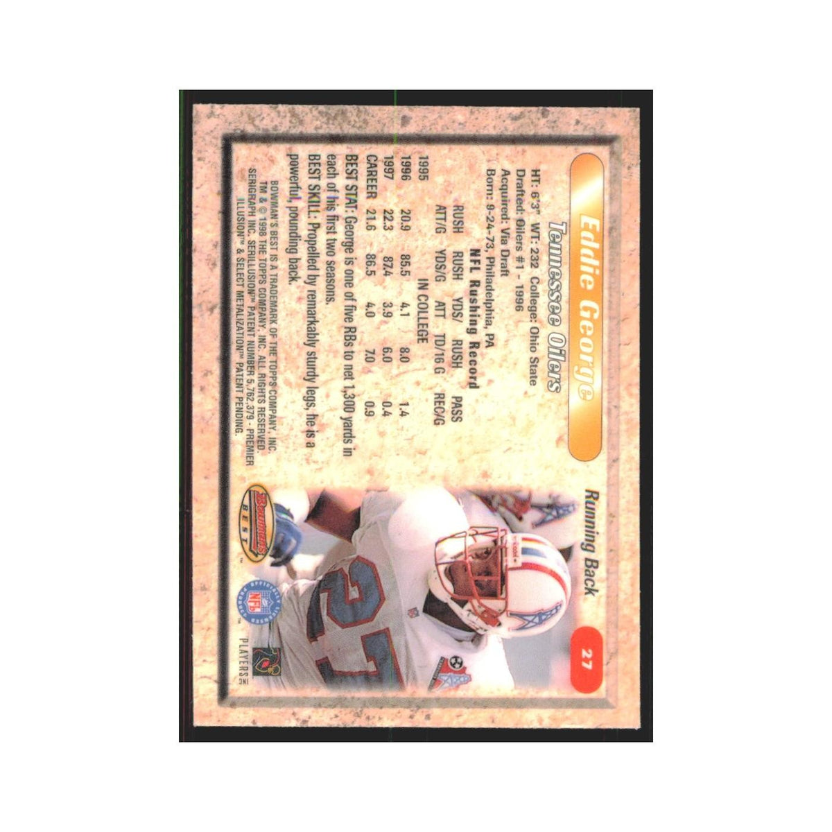 1998 Bowman's Best Eddie George Tennessee Oilers #27