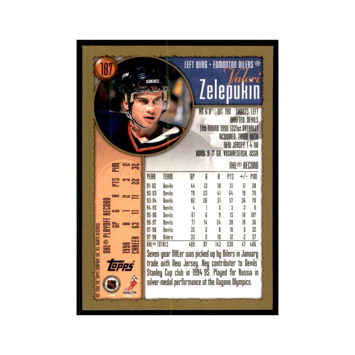 1998 Topps Valeri Zelepukin Edmonton Oilers #187