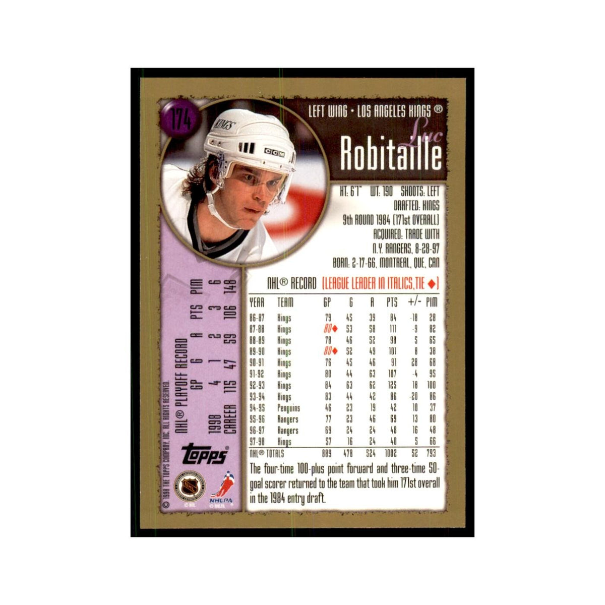 1998 Topps Luc Robitaille Los Angeles Kings #174