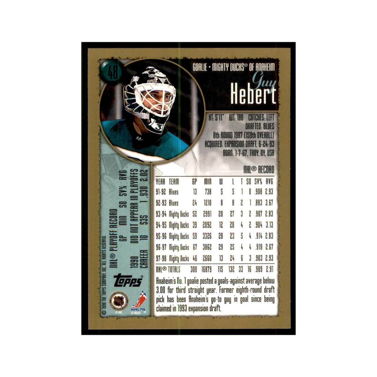 1998 Topps Guy Hebert Anaheim Mighty Ducks #48