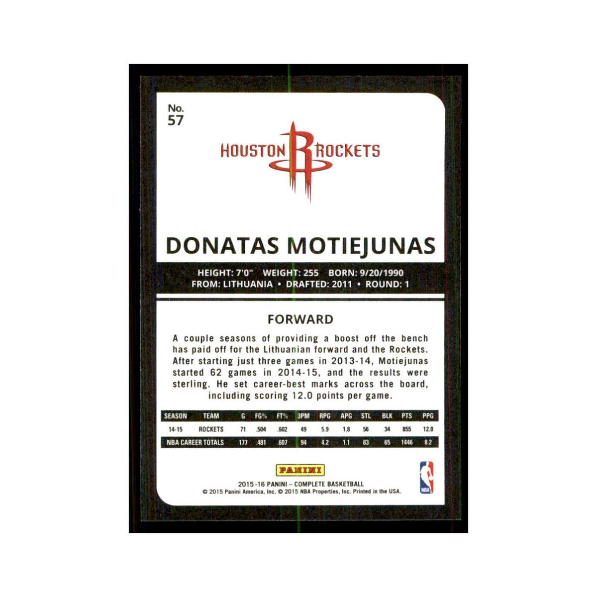 2015 Panini Complete Donatas Motiejunas Rockets #57