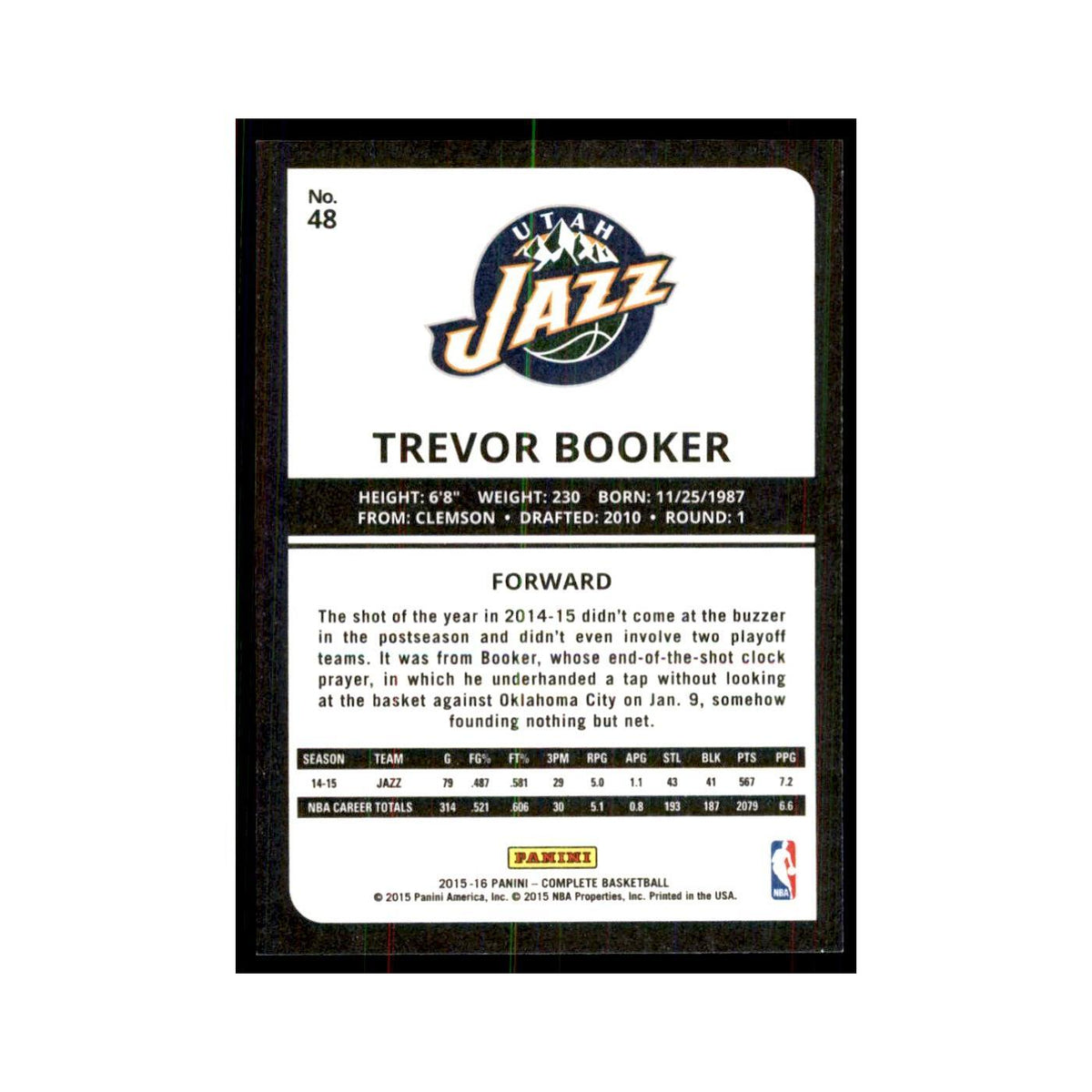 2015 Panini Complete Trevor Booker Jazz #48