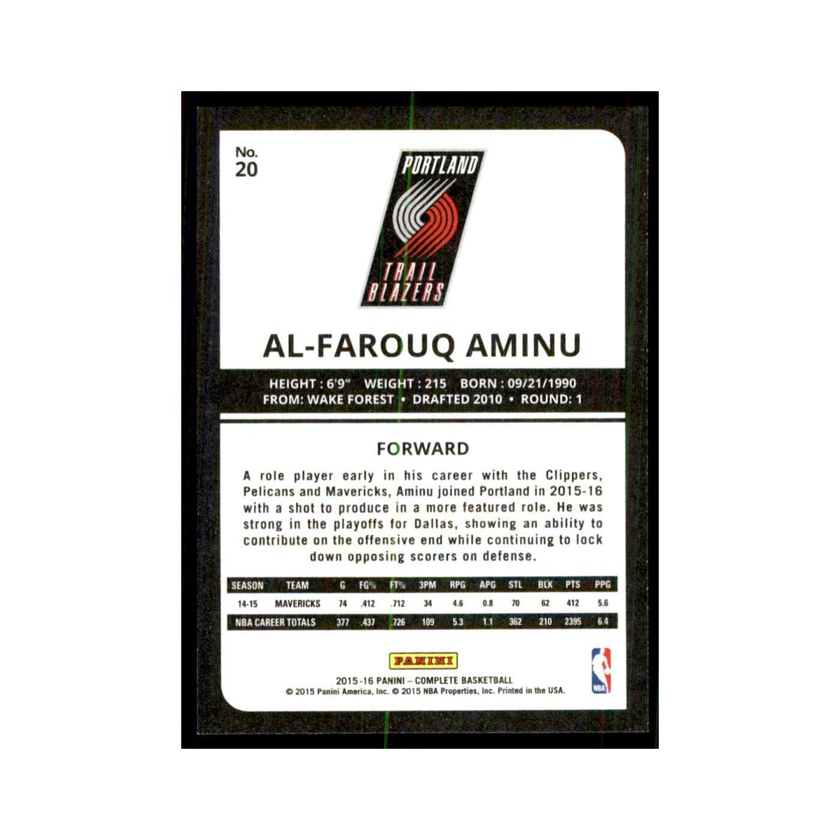2015 Panini Complete Al-Farouq Aminu Blazers #20