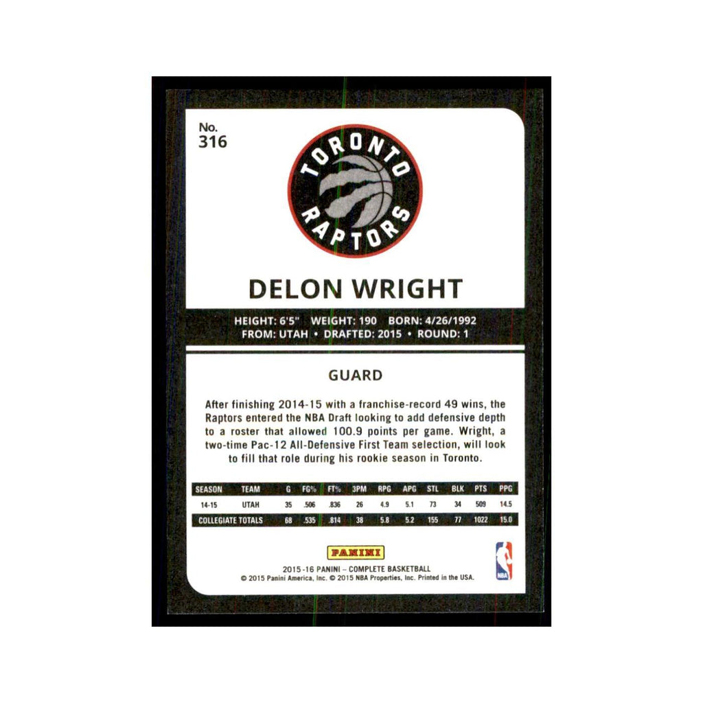 2015 Panini Complete Delon Wright RC Raptors #316