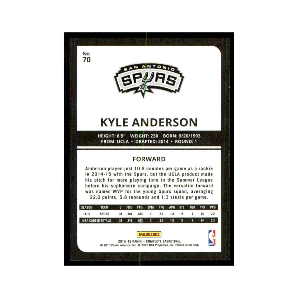 2015 Panini Complete Kyle Anderson Spurs #70