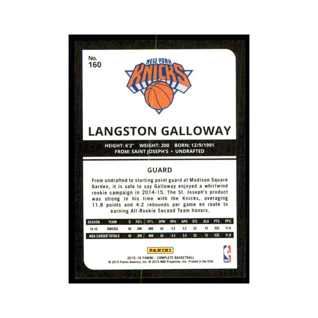 2015 Panini Complete Langston Galloway Knicks #160