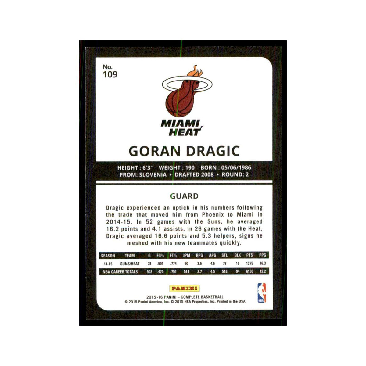 2015 Panini Complete Goran Dragic Heat #109