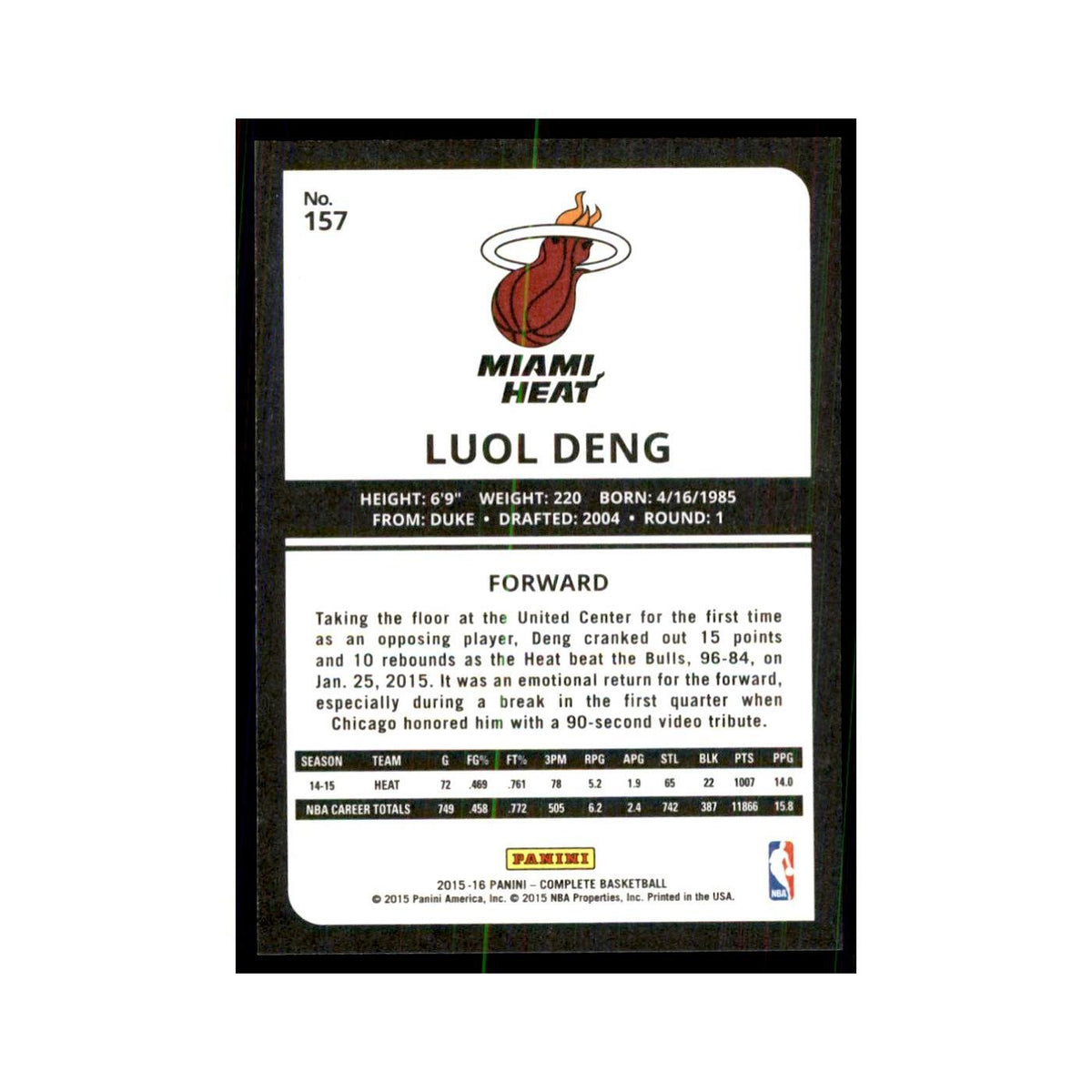 2015 Panini Complete Luol Deng Heat #157