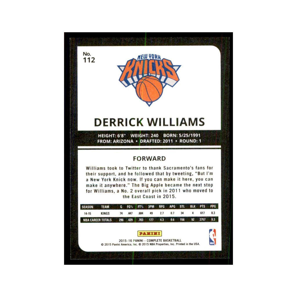 2015 Panini Complete Derrick Williams Knicks #112
