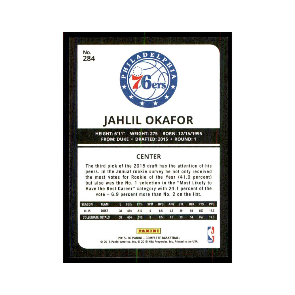 2015 Panini Complete Jahlil Okafor RC 76ers #284