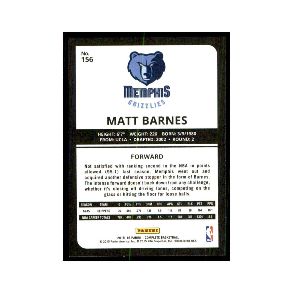 2015 Panini Complete Matt Barnes Grizzlies #156