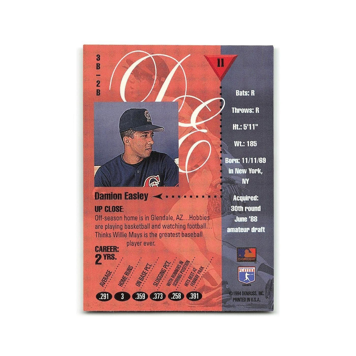 Damion Easley 1995 Studio #11 California Angels Baseball Card NM