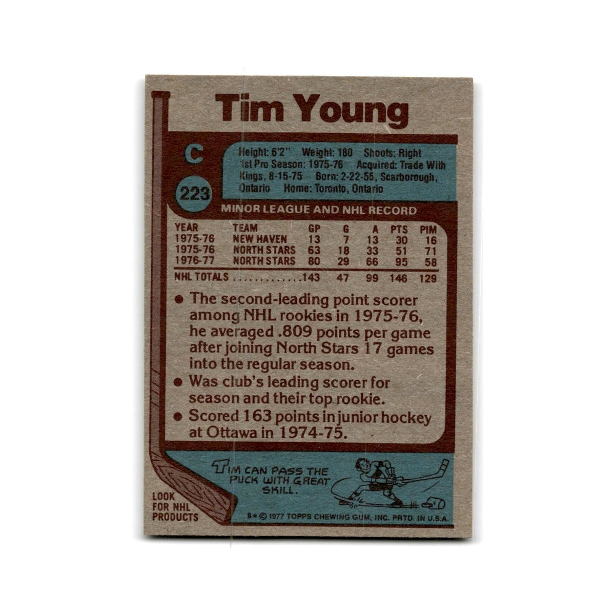 1977 Topps Tim Young Minnesota North Stars #223
