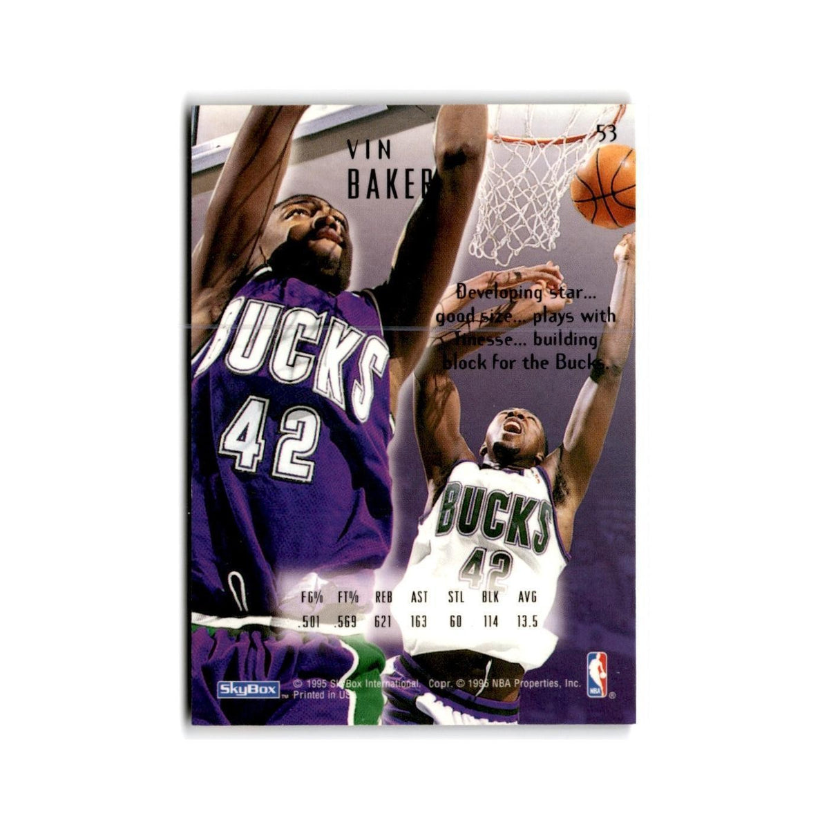 1994 SkyBox E-Motion Vin Baker Bucks #53