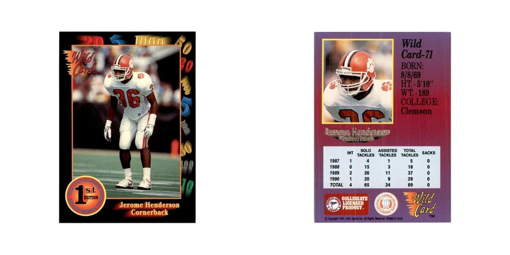 1991 Wild Card Jerome Henderson Football Cards #71