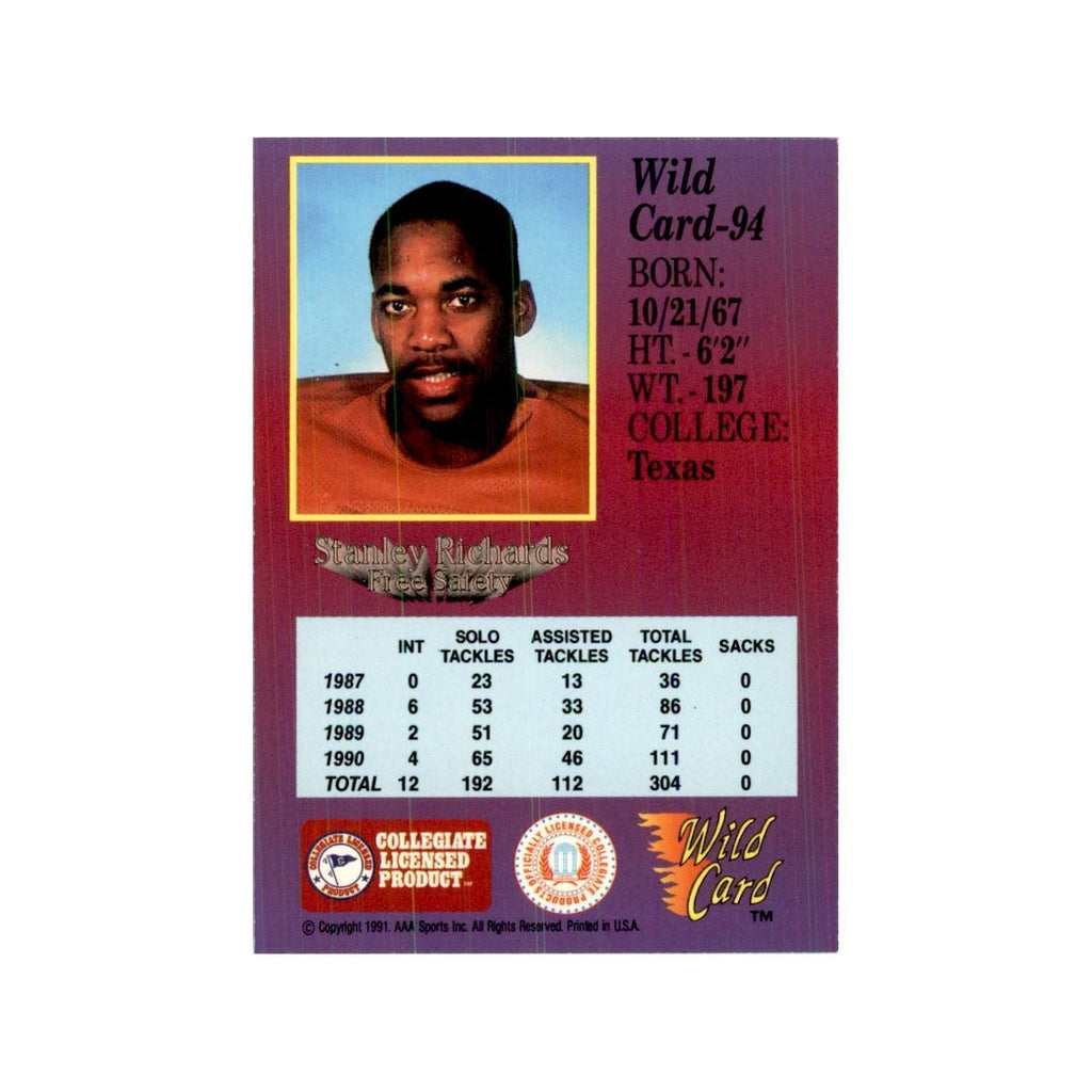 1991 Wild Card Stanley Richard Football Cards #94