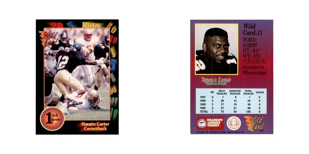 1991 Wild Card Simmie Carter Football Cards #11