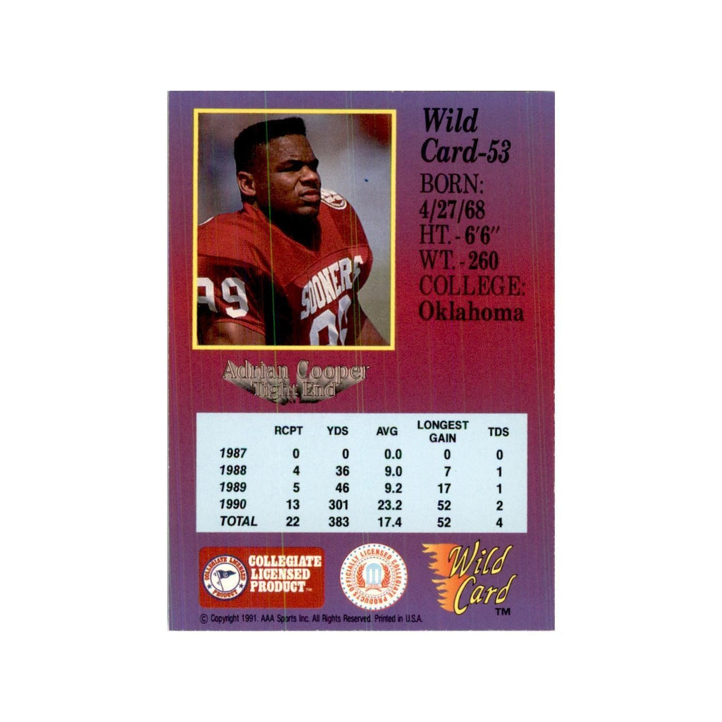 1991 Wild Card Adrian Cooper Football Cards #53
