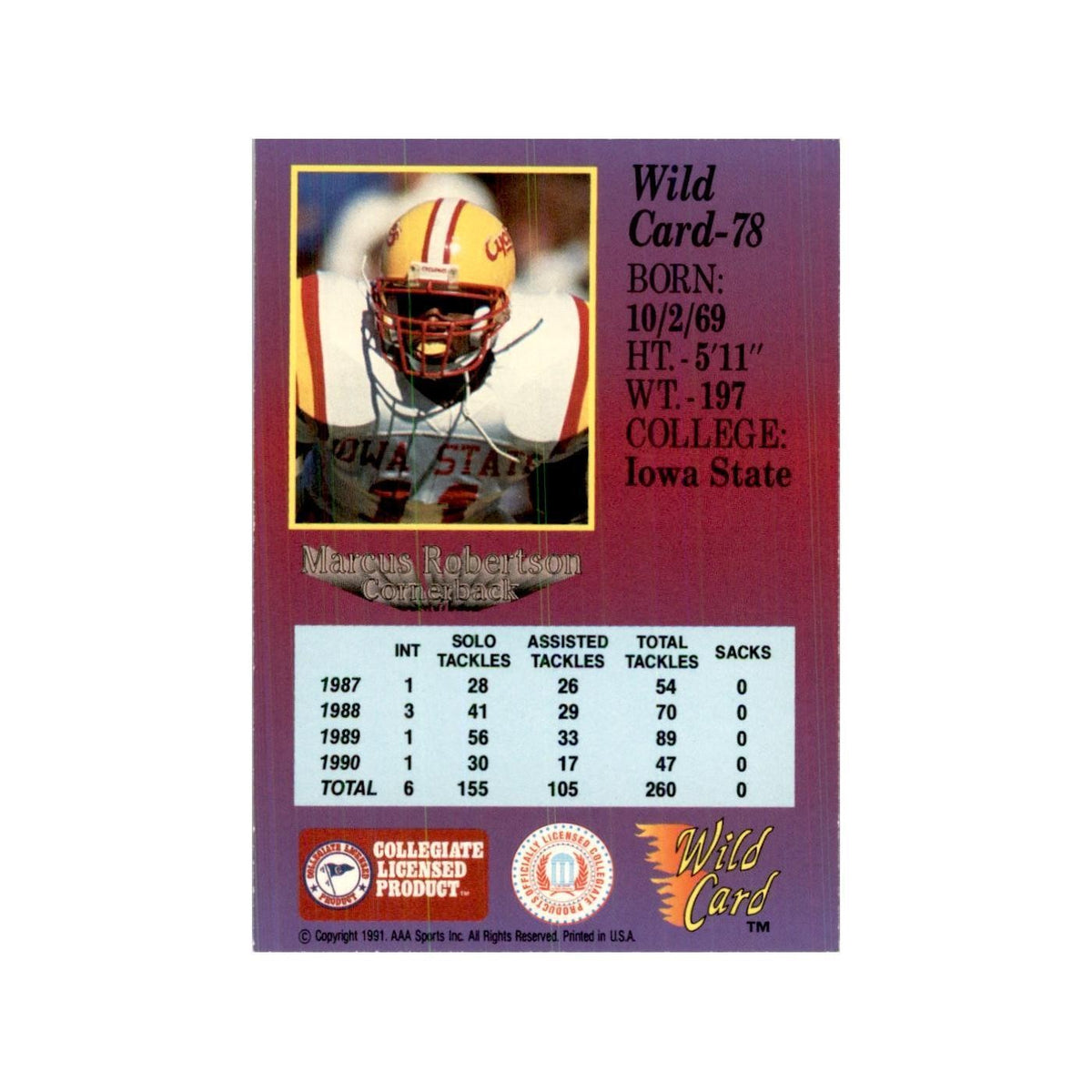 1991 Wild Card Marcus Robertson Football Cards #78