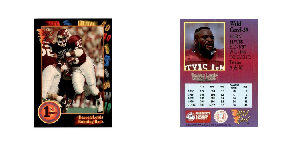 1991 Wild Card Darren Lewis Football Cards #59
