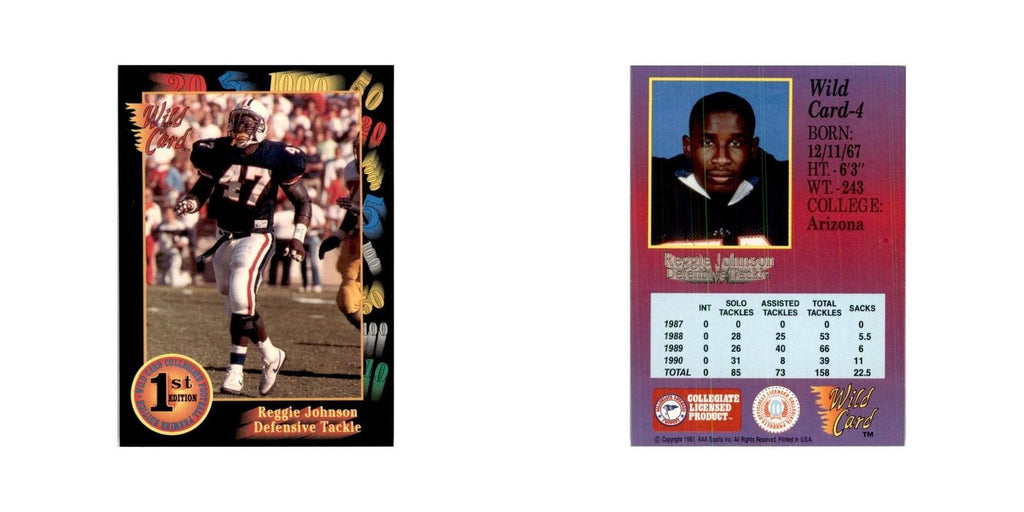 1991 Wild Card Reggie Johnson Football Cards #4