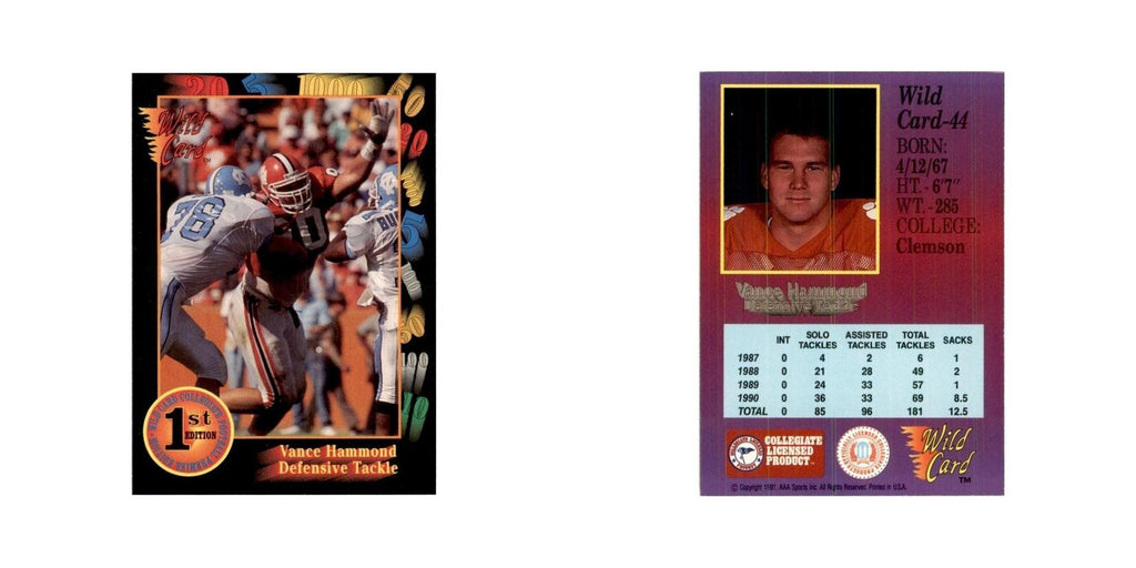 1991 Wild Card Vance Hammond Football Cards #44