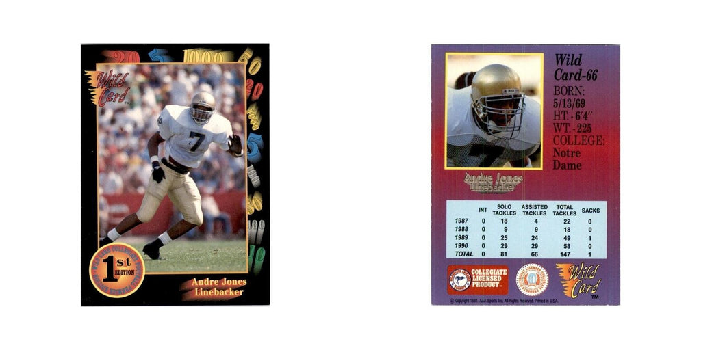 1991 Wild Card Andre Jones Football Cards #66