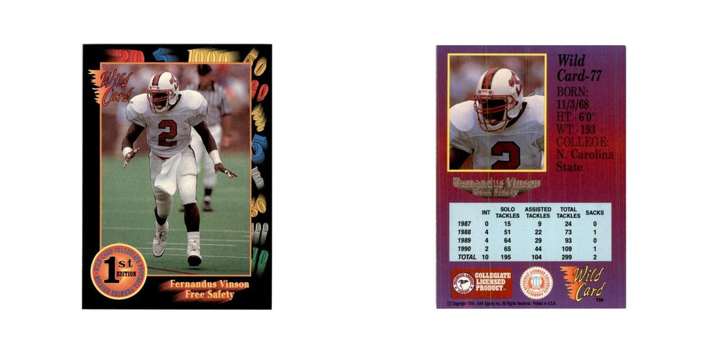 1991 Wild Card Fernandus Vinson Football Cards #77